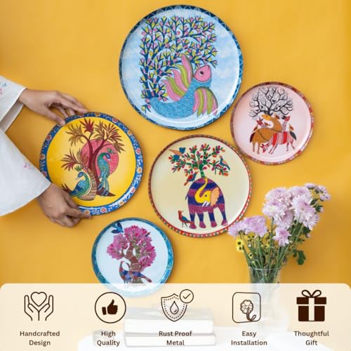 RITUALISTIC Gondh Wall Plates for home decoration | Wall decor items for living room | Metal Wall décor | Gift items | wall art | wall showpiece|Home Décor Gift Items | Set of 5 plates - Image 3