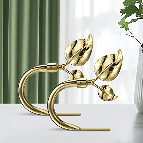 HIKMLK Leaf Shaped Curtain Holdbacks 2pcs, Handmade Metal Curtain Side Holders for Wall, Bright Gold Curtain Tieback Hook Pull Backs for Drapes Window Home Decoration (Gold) - Image 3