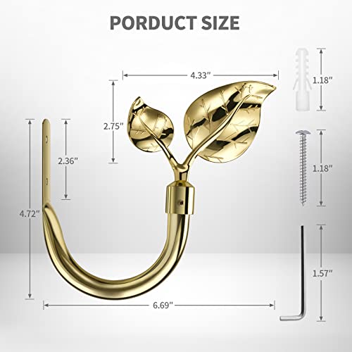 HIKMLK Leaf Shaped Curtain Holdbacks 2pcs, Handmade Metal Curtain Side Holders for Wall, Bright Gold Curtain Tieback Hook Pull Backs for Drapes Window Home Decoration (Gold) - Image 4