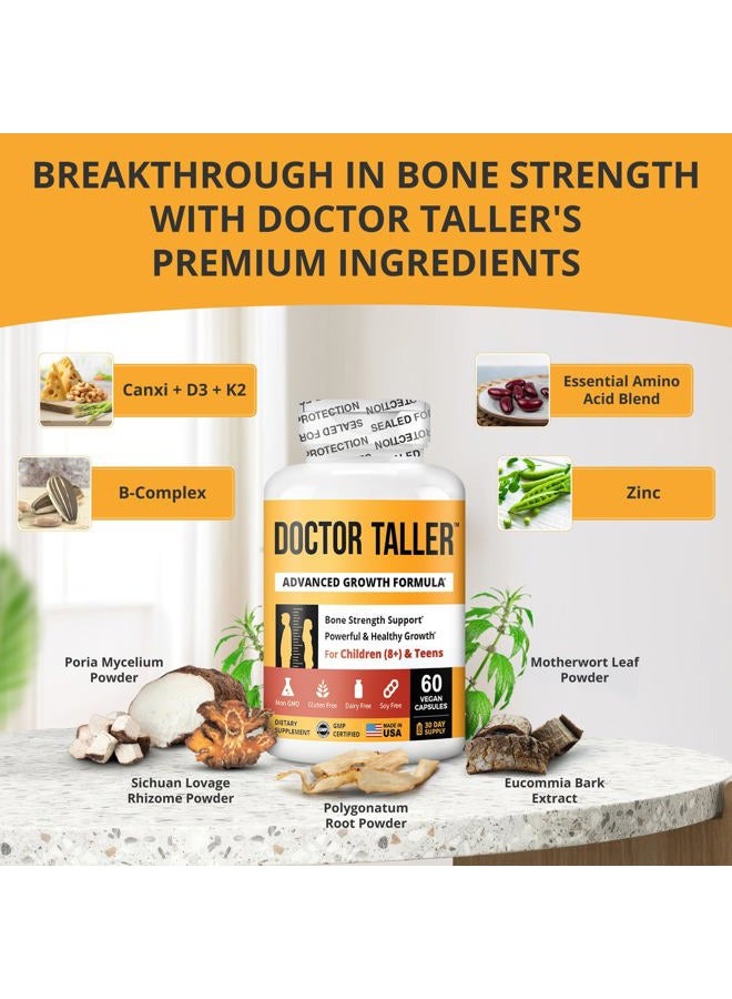 NuBest Doctor Taller - Bone Strength Supports, Enhance Immune System - Keto with Calcium, Vitamin D3, Vitamin K2, Amino Acids & Herbs for Children (8+) - 60 Vegan Capsules | 1 Month Supply - Image 2