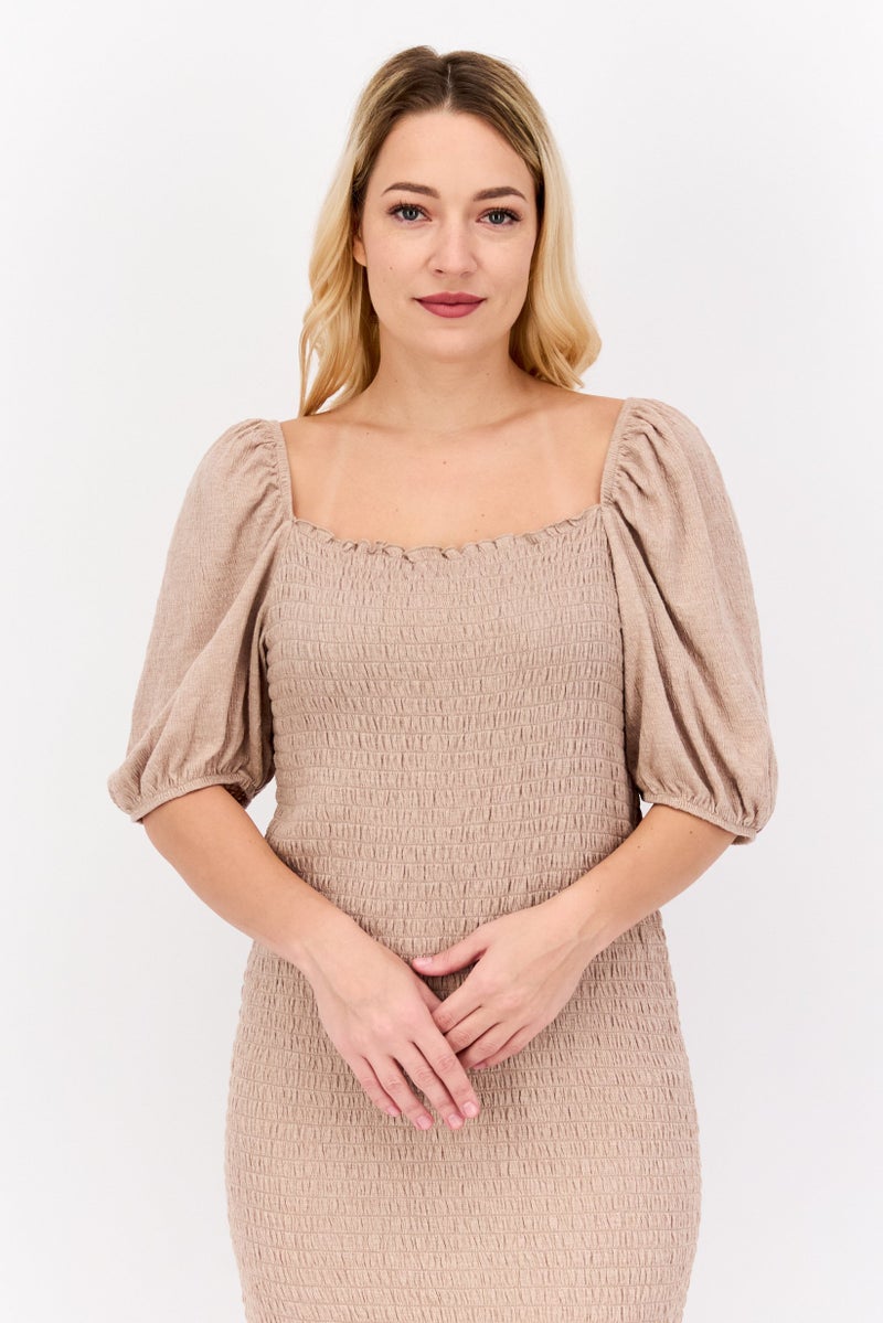 ONLY Women Shirred Mini Dress, Sand - Image 2