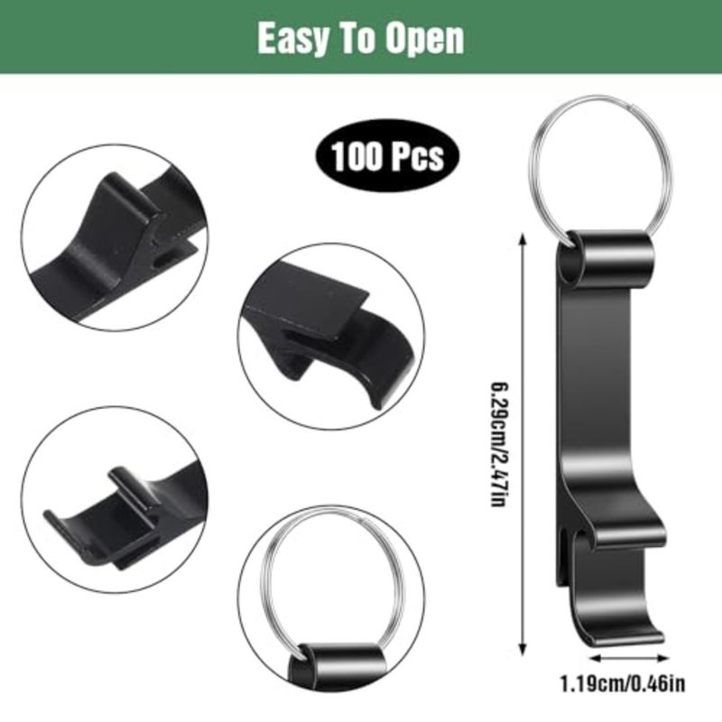 100 Pack Bottle Opener Keychain Bulk Black Metal Pocket Can Opener Key Chain Ring Wine Beer Beverage Heavy Duty Aluminum Bottle Openers Destapadores De Cerveza for Bar Bartender Wedding Party Gifts - Image 2