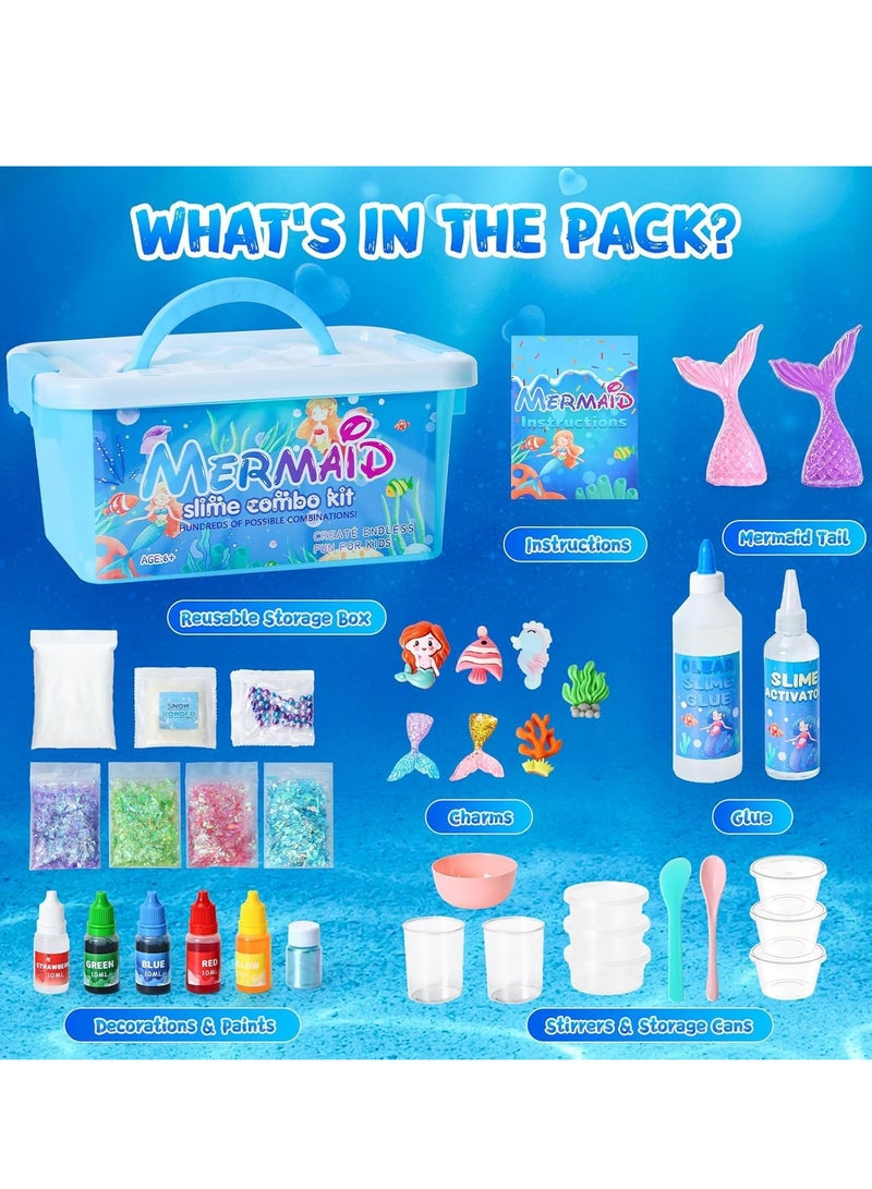 Relex Slime Kit for Kids, Mermaid Slime Making Kit, Make Your Own Slime Toys Set, DIY Fluffy Slime Kits,Make Cloud, Foam, Squishy, Glitter Slime Arts and Crafts, for Girls Boys Birthday Gift Toy - Image 3