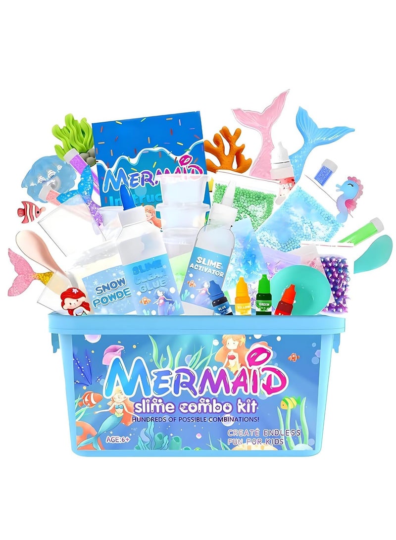Relex Slime Kit for Kids, Mermaid Slime Making Kit, Make Your Own Slime Toys Set, DIY Fluffy Slime Kits,Make Cloud, Foam, Squishy, Glitter Slime Arts and Crafts, for Girls Boys Birthday Gift Toy - Image 1