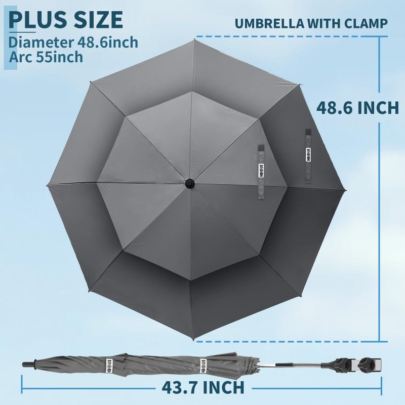 NBtoUS 2 Pack 48.6" Double Canopy Umbrella with Clamp, UPF50+ Beach Chair Umbrella with clip, 360Â°Adjustable Portable Outdoor Wheelchair, Patio, Golf Carts,Camping(Not Include Chair) - Image 3