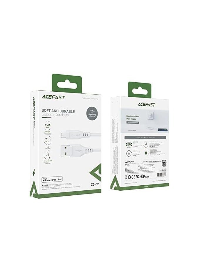 أسيفاست Acefast كابل بيانات USB-A إلى Lightning TPE للشحن بطول 1.2 متر، أبيض - Image 3