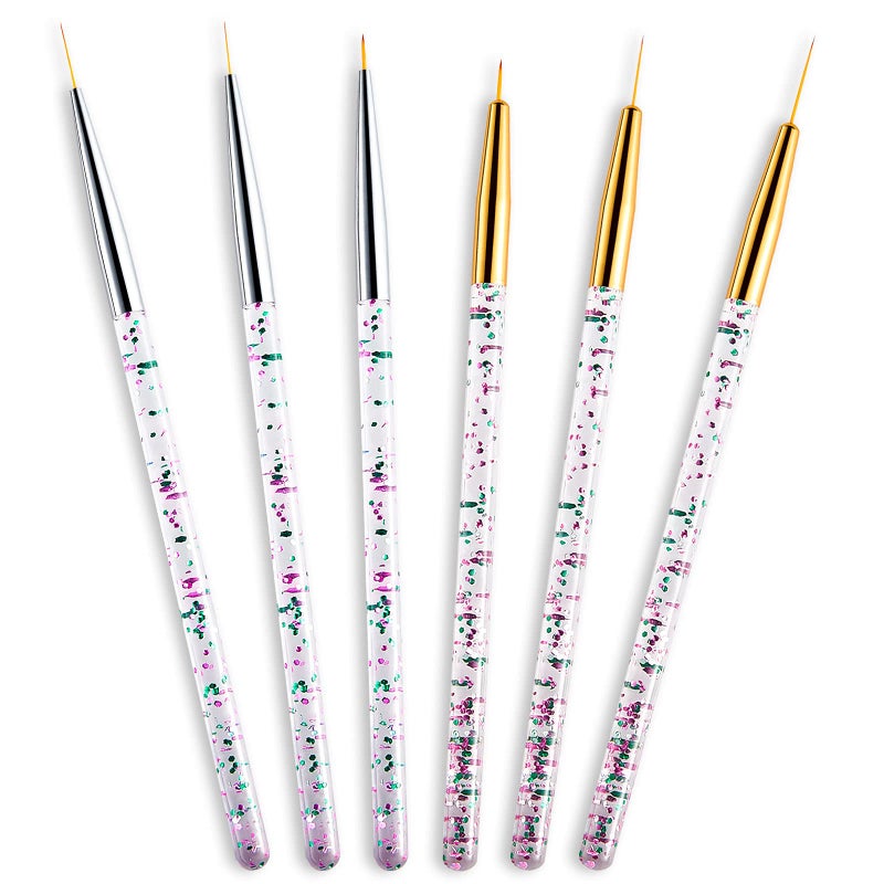 Leelosp Leelosp 6 Pieces Eyeliner Brushes Fine Point Thin Eye Makeup Gel Eyeliner Brush Water Activated Graphic Cosmetic Liner Wands for Eyes Makeup ToolsGold Silver 
