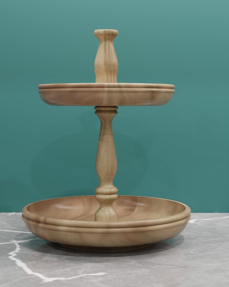 World Mart Mango Wood 2-Tier Cake Stand, Cupcake and Dessert Stand, Tea Party Pastry Serving Stand, Natural Finish, 10x10 Inches Round - Image 4