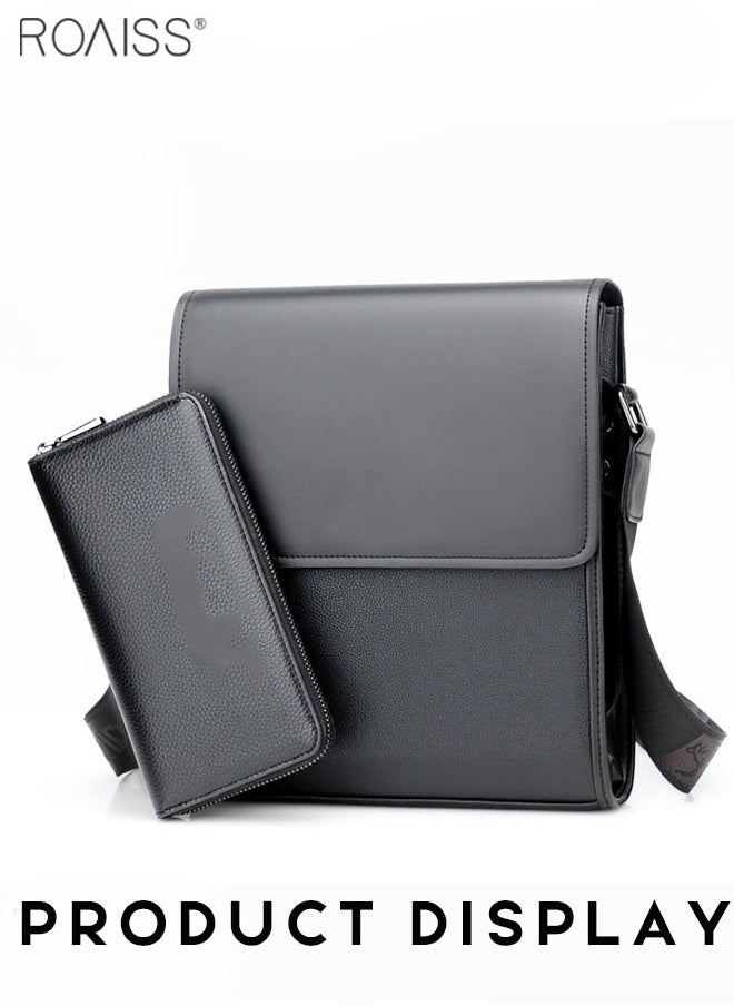 roaiss 2-Piece Pu Leather Business Flip Shoulder Bag Detachable And Adjustable Casual Crossbody Bag Durable And Waterproof Large Capacity Business Bag  - Image 5