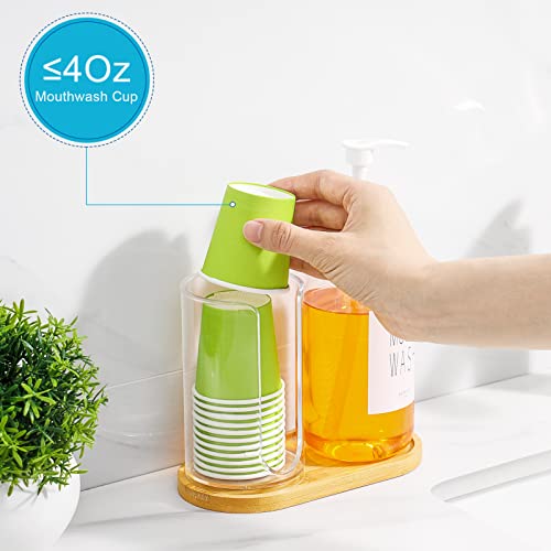 VITVITI Mouthwash Dispenser for Bathroom, Mouth Wash Pump Bottle with Paper Cup Holder, 17Oz Refillable Clear Mouthwash Container with Bamboo Lid/Tray/Label - Image 4