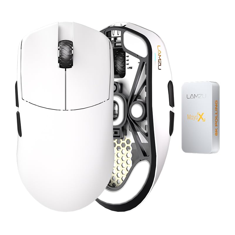 Lamzu Maya X Wireless Gaming Mouse, Ultra Lightweight 47g, Optical Switch, Maximum 30000 DPI, Symmetrical, MCU Nordic 52840, Dust-Proof Encoder, PAW3950 Sensor(Larger Maya) (White) - Image 1