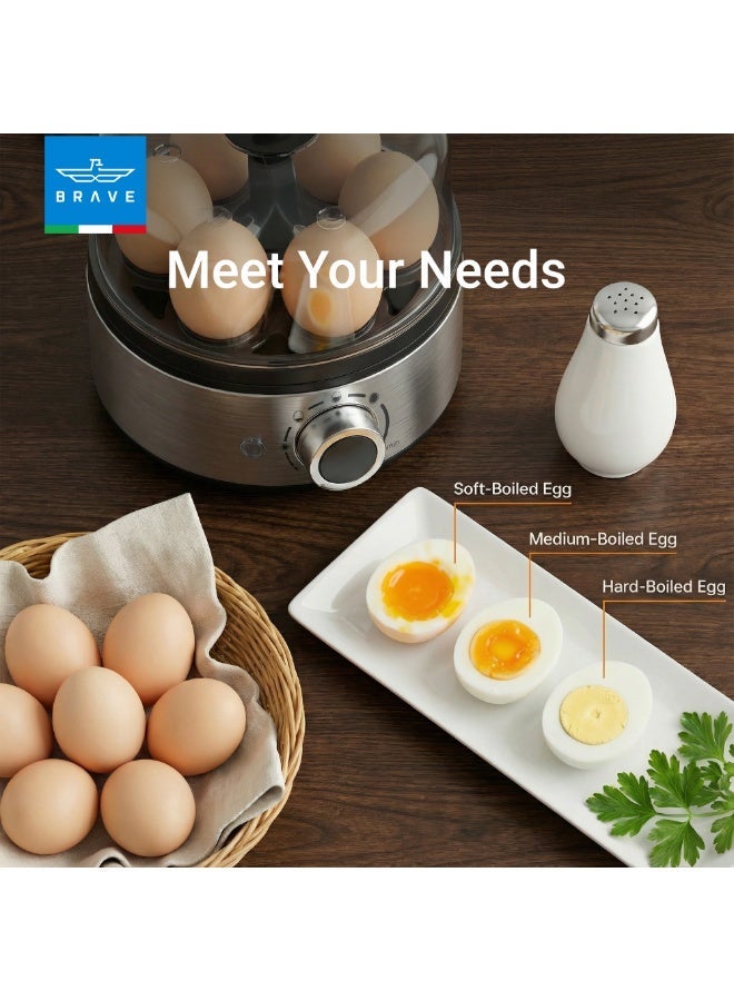 Brave Smart Electric Egg Cooker & Boiler 7-Egg Capacity with 400W Rapid Steam, Fast Boiled & Poached Eggs, Automatic Shut-Off, Multi-Function Egg Steamer & Breakfast Maker, Precision Timer Dial with Ding Alert, Includes Custard Bowl, Measuring Cup & Egg Piercer – Silver - Image 5