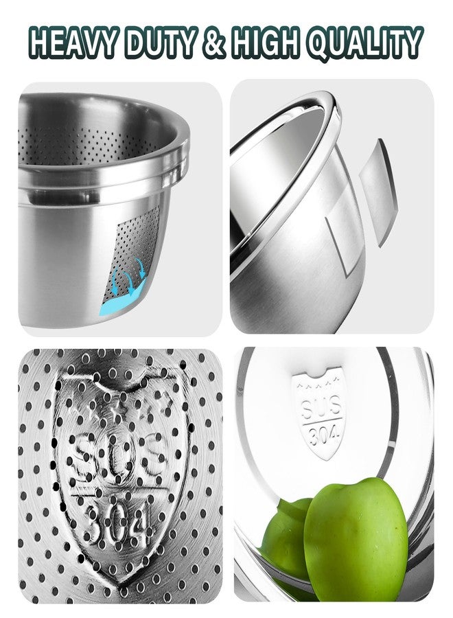 POPGRADE 304 Stainless Steel Colander 5QT Microporous Colander & Large Bowl for Kitchen,Rice Strainer with Salad Mixing Bowl for Pasta Straining,Fruit Washing,Vegetable Draining,Food Mixing(2PCs) - Image 4
