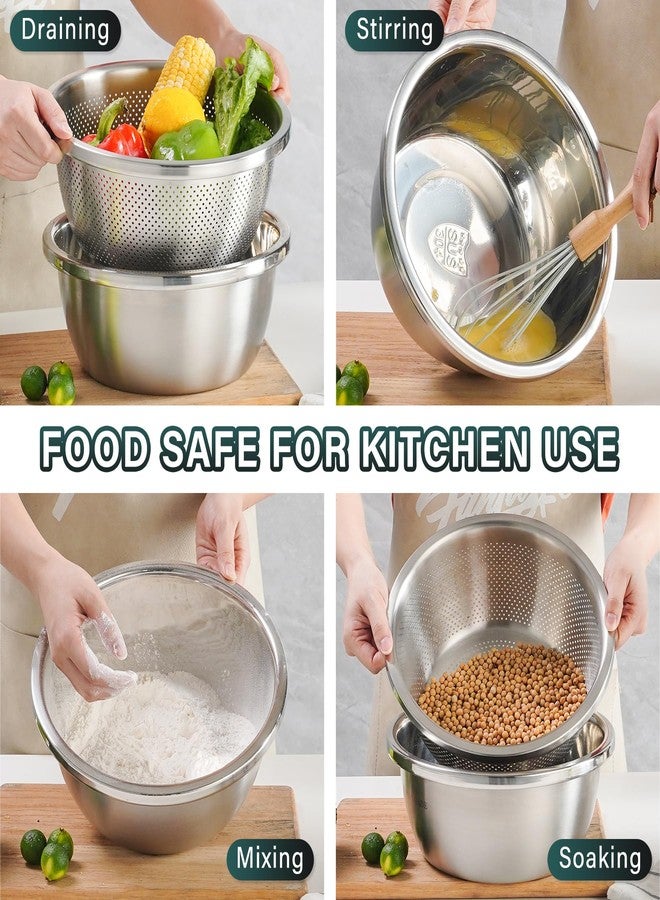 POPGRADE 304 Stainless Steel Colander 5QT Microporous Colander & Large Bowl for Kitchen,Rice Strainer with Salad Mixing Bowl for Pasta Straining,Fruit Washing,Vegetable Draining,Food Mixing(2PCs) - Image 3