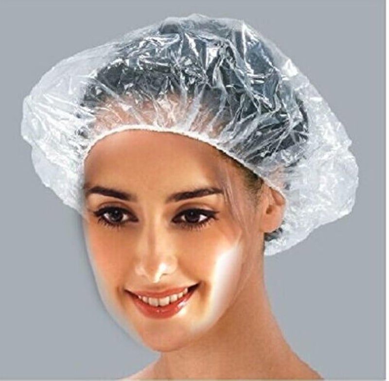 KINGLAKE Disposable Shower Cap,100 Pcs Plastic Shower Caps Large Thick Elastic Bath Cap For Women Spa,Home Use,Hotel and Hair Salon