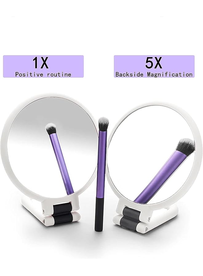 erorex Magnifying Makeup Vanity Mirror 1X 5X Travel Foldable Compact Mirrors For Women 360° Rotating Hand Held Cosmetic Mirror With Handle Double Side Desk Tabletop Vanity Round Mirror White - Image 3