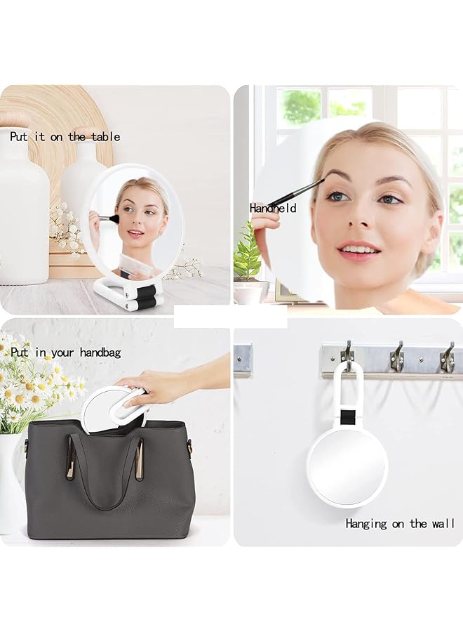 erorex Magnifying Makeup Vanity Mirror 1X 5X Travel Foldable Compact Mirrors For Women 360° Rotating Hand Held Cosmetic Mirror With Handle Double Side Desk Tabletop Vanity Round Mirror White - Image 5
