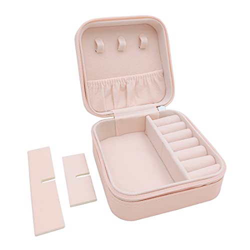 Jig-Tik Faux Leather Mini Jewelry Travel Case,Small Travel Jewelry Organizer,Portable Jewelry Box Travel Mini Storage Organizer Portable (1, JKE1-Jewelrypink) - Image 2