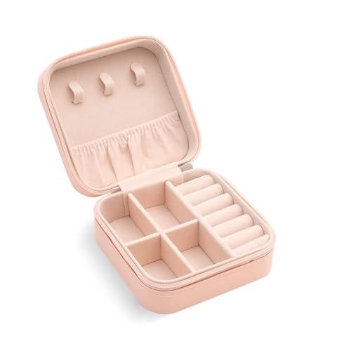 Jig-Tik Faux Leather Mini Jewelry Travel Case,Small Travel Jewelry Organizer,Portable Jewelry Box Travel Mini Storage Organizer Portable (1, JKE1-Jewelrypink) - Image 1