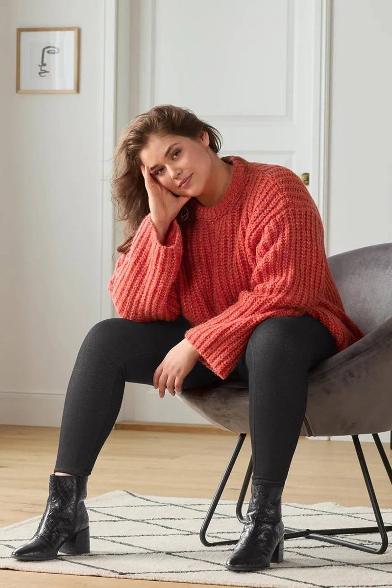 Tchibo Women Crew,Neck Textured Sweater, Red - Image 1