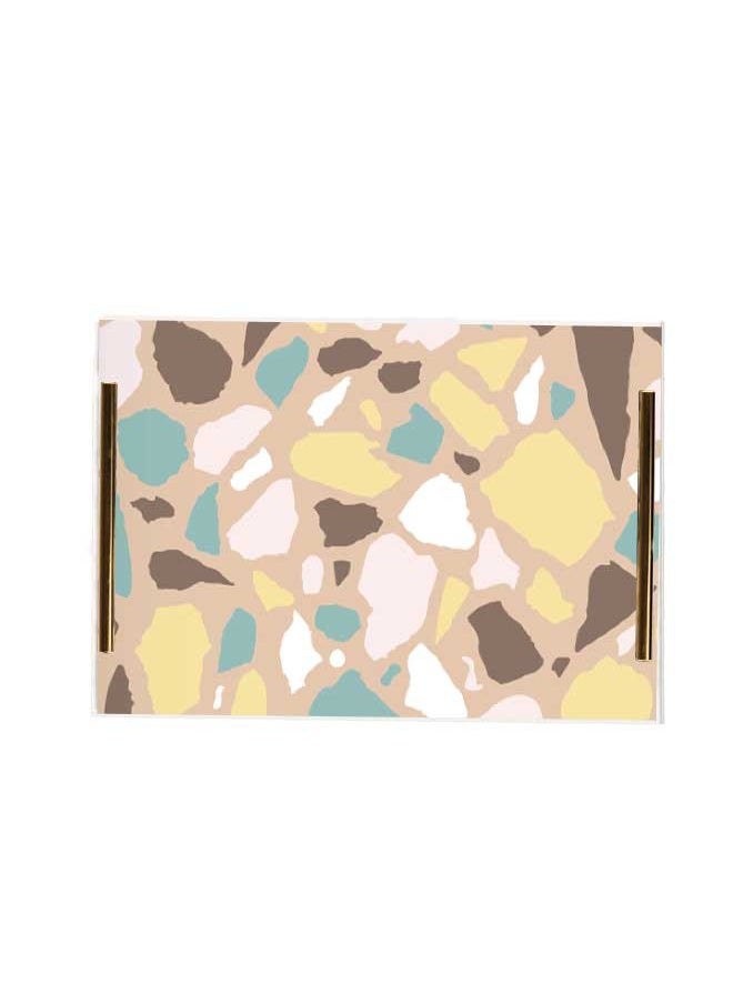 LOWHA - Decorative Acrylic Serving Tray with Gold Metal Handles and Terrazzo Pattern Design - Image 1