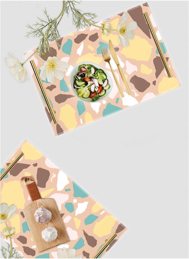 LOWHA - Decorative Acrylic Serving Tray with Gold Metal Handles and Terrazzo Pattern Design - Image 1