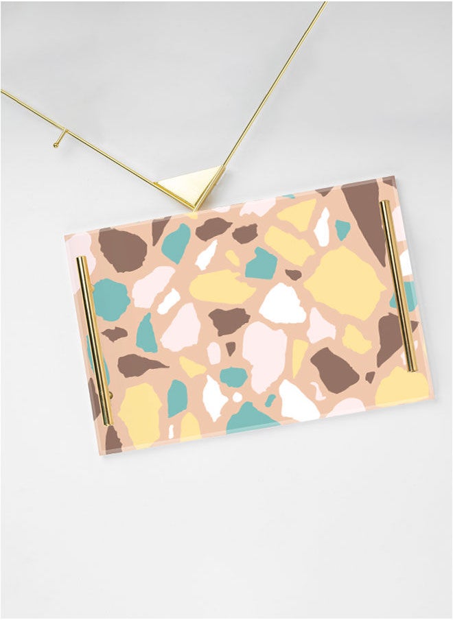 LOWHA - Decorative Acrylic Serving Tray with Gold Metal Handles and Terrazzo Pattern Design - Image 1