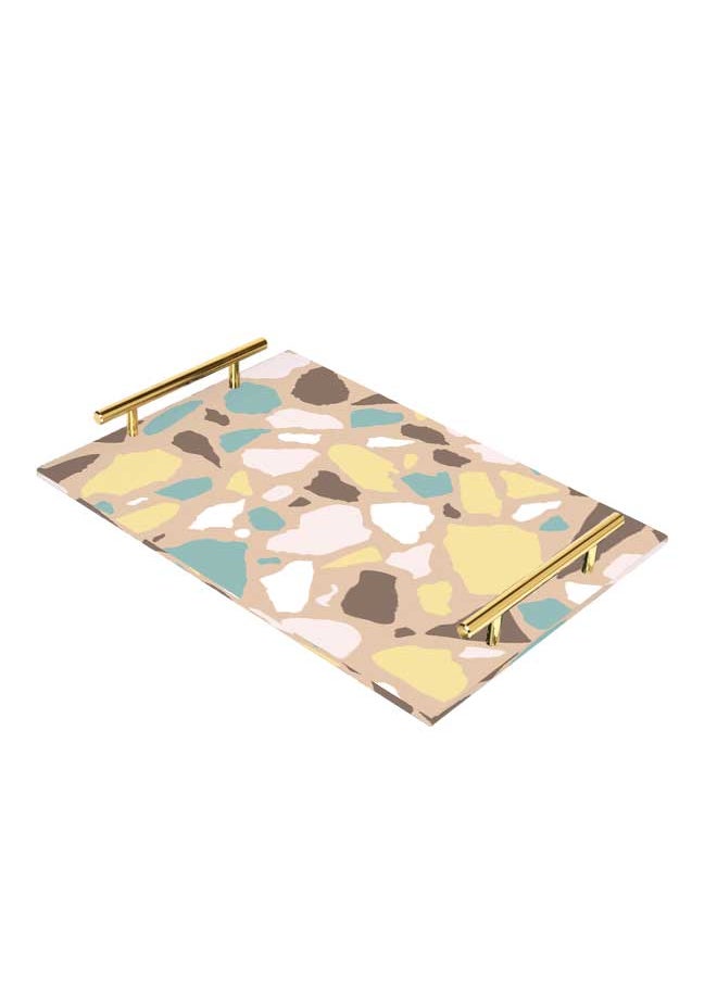 LOWHA - Decorative Acrylic Serving Tray with Gold Metal Handles and Terrazzo Pattern Design - Image 1