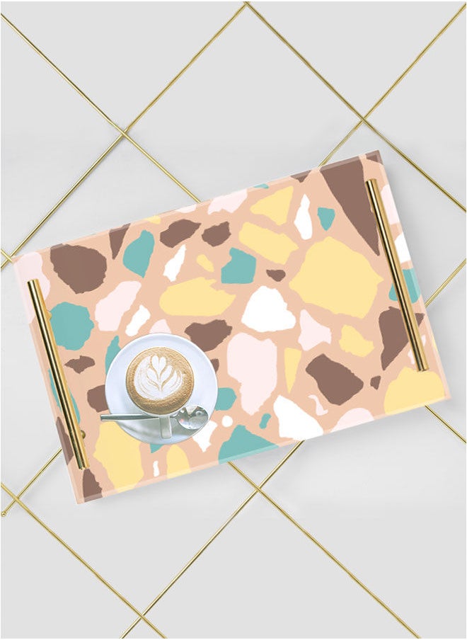 LOWHA - Decorative Acrylic Serving Tray with Gold Metal Handles and Terrazzo Pattern Design - Image 1