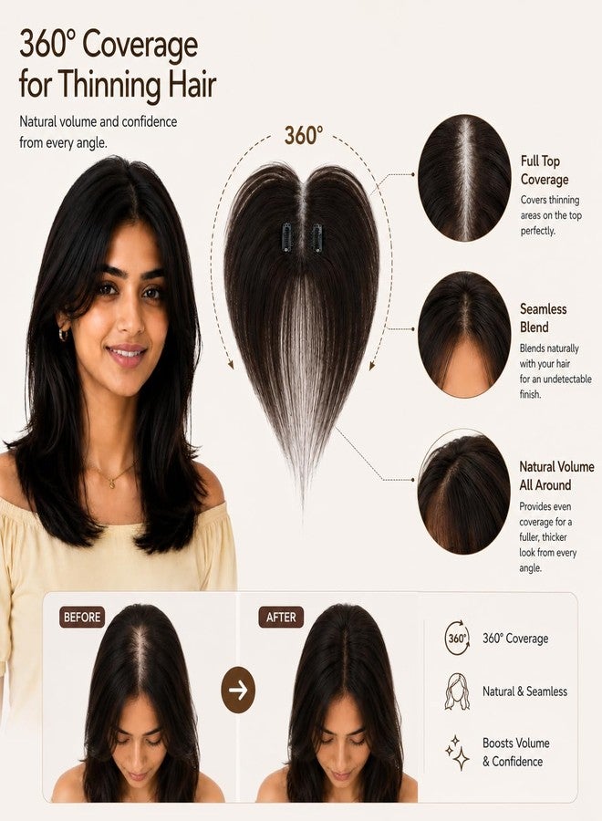RichCurls Hair Topper for Women Thin Hair with 3D Base & 2 Clips | Synthetic Hair Topper for Thinning Hair | Natural Scalp Cover Hair Patch for Women Lightweight Volume - Image 3