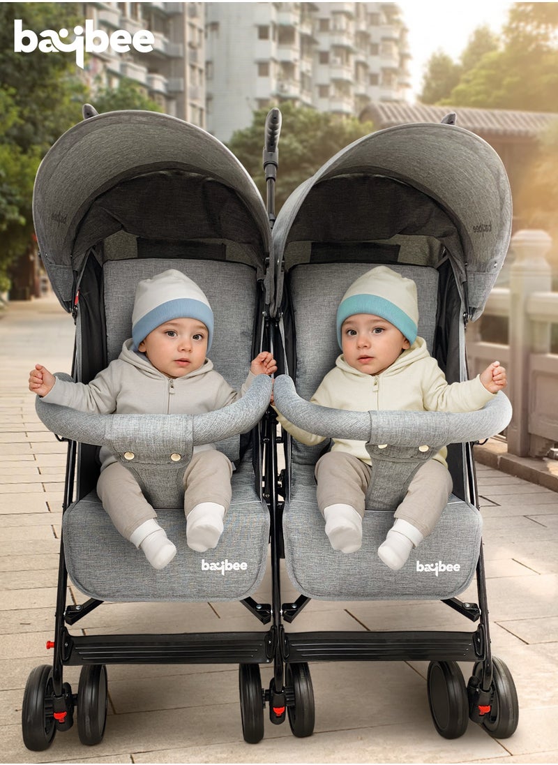 BAYBEE 2 in 1 Twin Baby Stroller For Newborn Babies, Double Seat Stroller Twins with Adjustable Canopy, Safety Guardrail, Wheel Lock & Parental Handle | Toddler Stroller for Baby 0 to 4 Years Boy Girl Grey  - Image 2