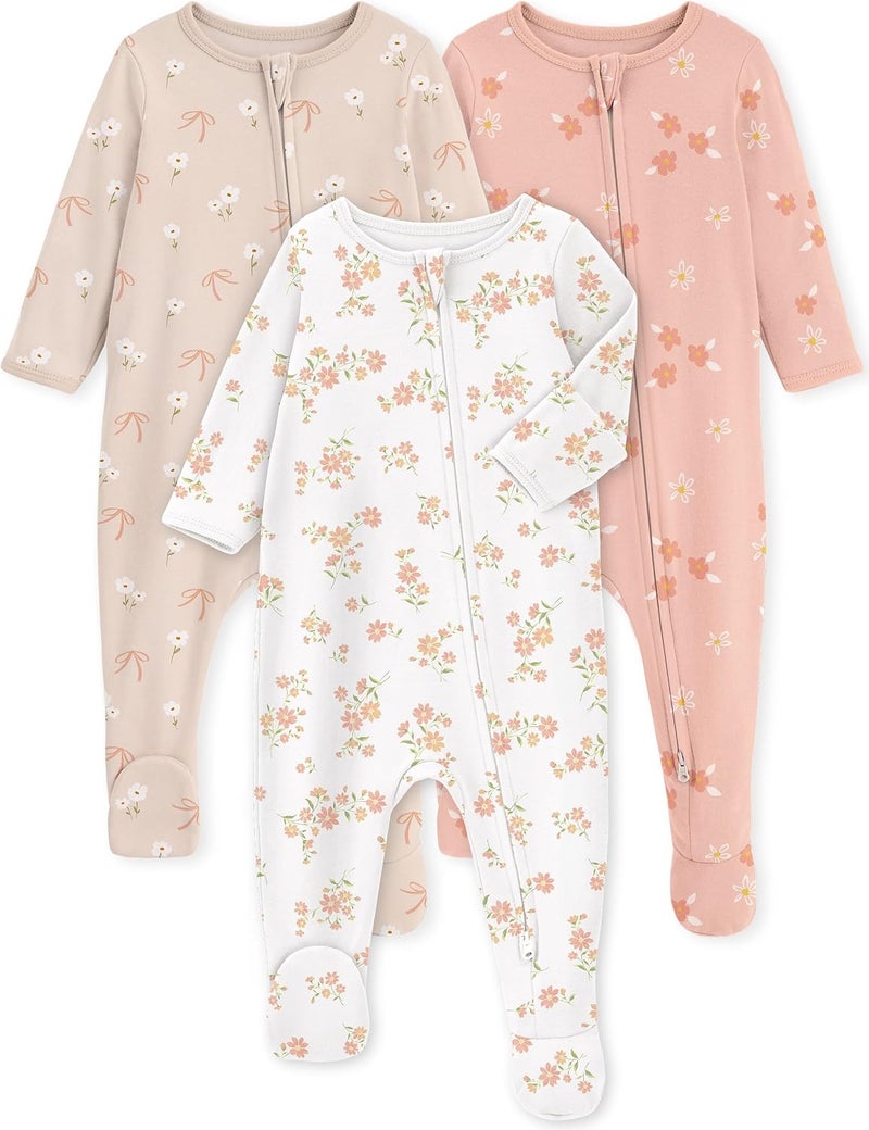Yoofoss Baby Pajamas 100% Organic Cotton Baby Sleepers for Newborn 0-3 3-6 6-9 Months Boys Girl Clothes 3pcs Footed PJs - Image 1