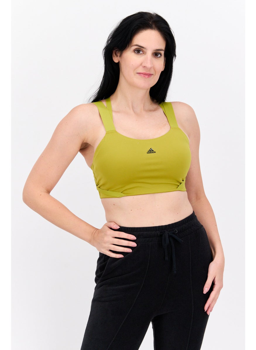 Adidas Women Lightly Padded Brand Logo Sports Bra, Bright Olive  - Image 1