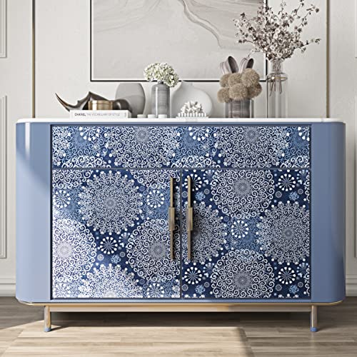 ReWallpaper Peel and Stick Wallpaper Boho Blue Bohemian Mural Wallpaper Stick & Peel Contact Paper for Walls 17.5in x 10ft Large Navy Floral Wall Paper Roll for Bedroom Bathroom Nursery Aesthetic - Image 3
