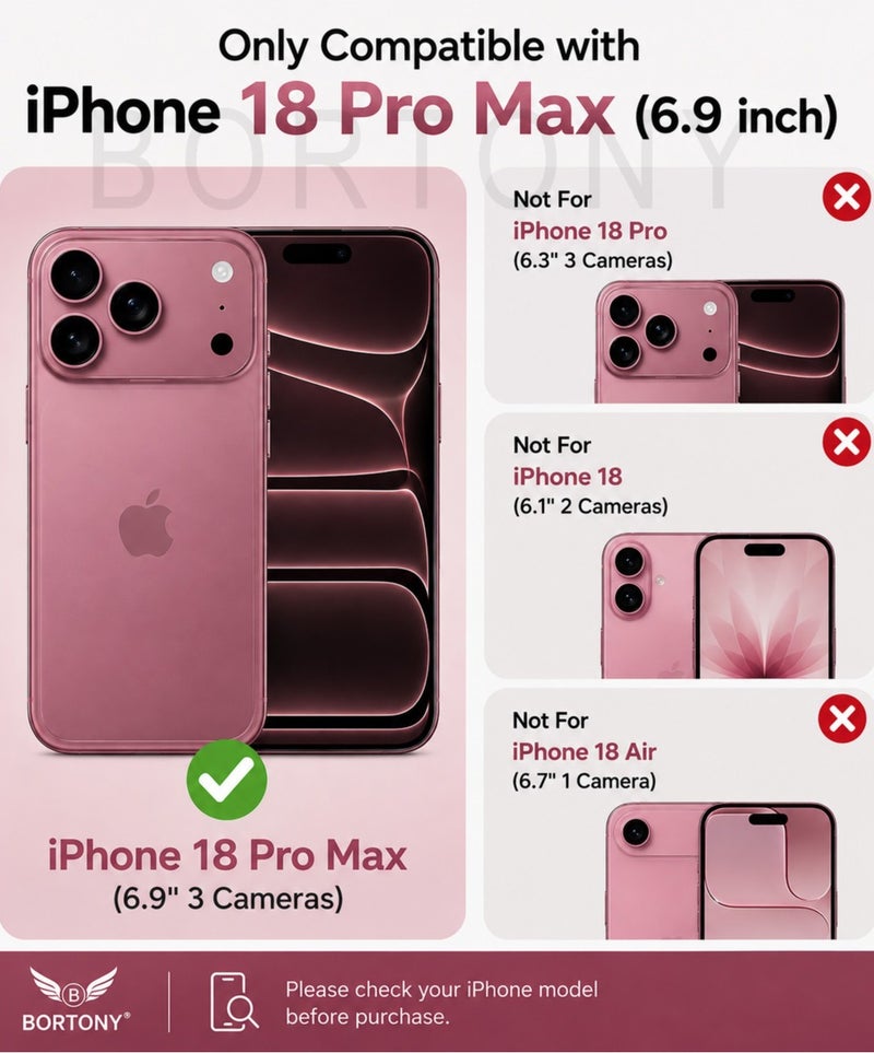 بورتوني جراب iPhone 18 Pro Max فائق النحافة ومغناطيسي بلمسة مطفية، يتميز بتصميم نحيف وصلب وحماية للكاميرا، مخصص لهاتف iPhone 18 Pro Max (مقاس 6.9 بوصة). - Image 2
