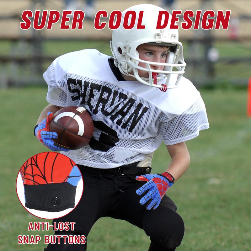 AIGEVTURE Youth Football Gloves Kids Inspired Receiver Gloves Boys Girls Unmatched Grip Comfort Blue and Red X-Small - Image 5