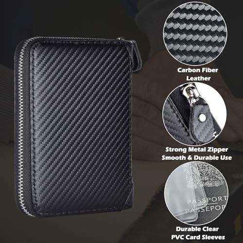 YUHAN PRETTY Credit Card Holder Wallet Large Leather Passport Case 42 Card Slots (Carbon Fiber Leather - Black) - Image 4