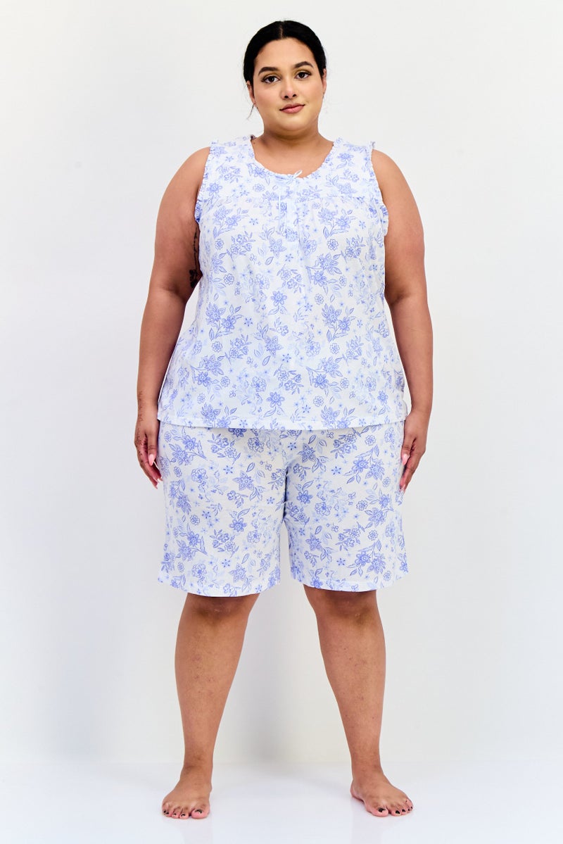 Celestial Dreams Women 2 Piece Plus Size Floral Print Pyjama Set, Multicolor - Image 2