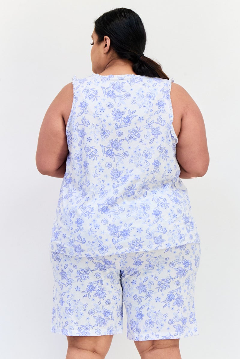 Celestial Dreams Women 2 Piece Plus Size Floral Print Pyjama Set, Multicolor - Image 3