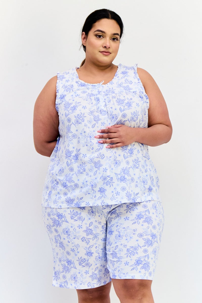 Celestial Dreams Women 2 Piece Plus Size Floral Print Pyjama Set, Multicolor - Image 1