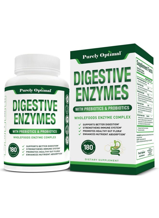 Purely Optimal - Premium Digestive Enzymes Plus Prebiotics & Probiotics For Better Digestion Immune Support & Nutrient Absorption Gas Constipation & Bloating Relief 180 Capsules - Image 1