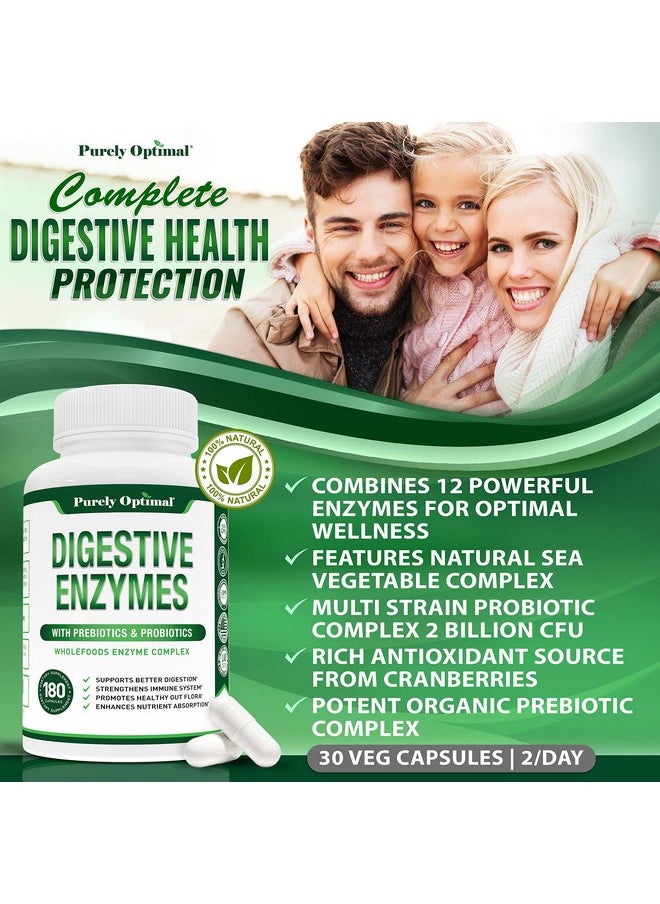 Purely Optimal - Premium Digestive Enzymes Plus Prebiotics & Probiotics For Better Digestion Immune Support & Nutrient Absorption Gas Constipation & Bloating Relief 180 Capsules - Image 1