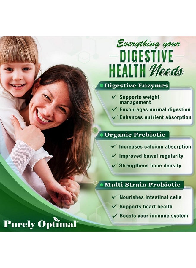 Purely Optimal - Premium Digestive Enzymes Plus Prebiotics & Probiotics For Better Digestion Immune Support & Nutrient Absorption Gas Constipation & Bloating Relief 180 Capsules - Image 1