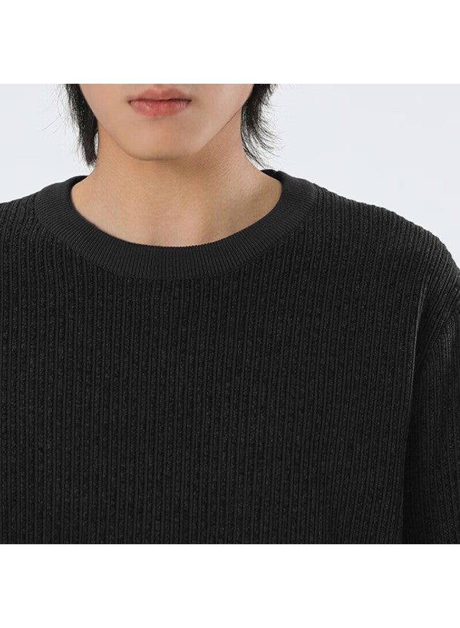Markless Chenille Soft Sweater Men's Autumn Winter Warm Knit Casual Crew Neck Base Shirt 3741 Black XL - Image 2