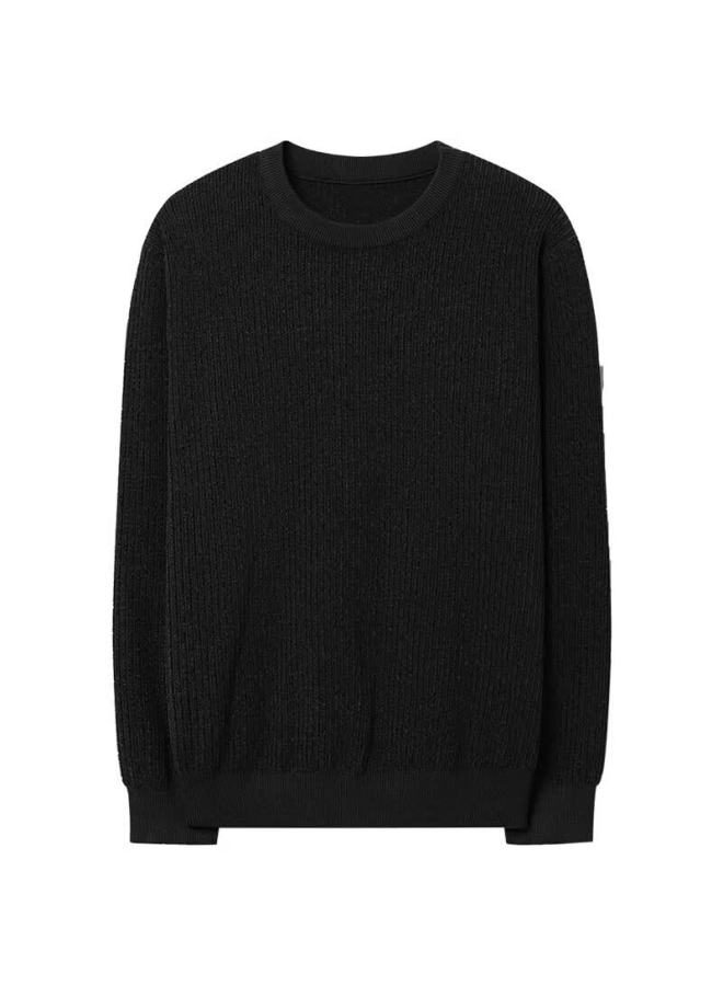 Markless Chenille Soft Sweater Men's Autumn Winter Warm Knit Casual Crew Neck Base Shirt 3741 Black XL - Image 3