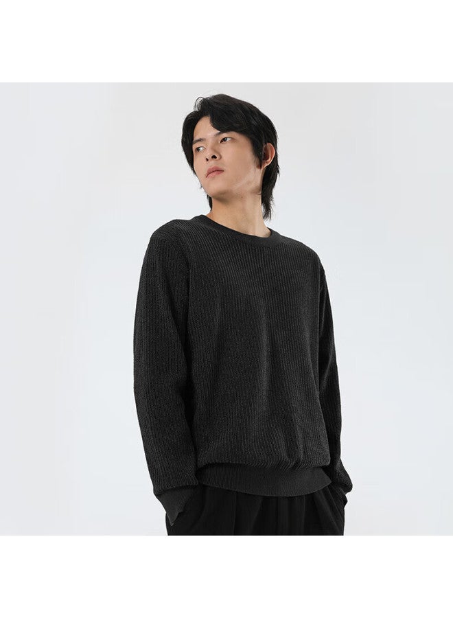 Markless Chenille Soft Sweater Men's Autumn Winter Warm Knit Casual Crew Neck Base Shirt 3741 Black XL - Image 1