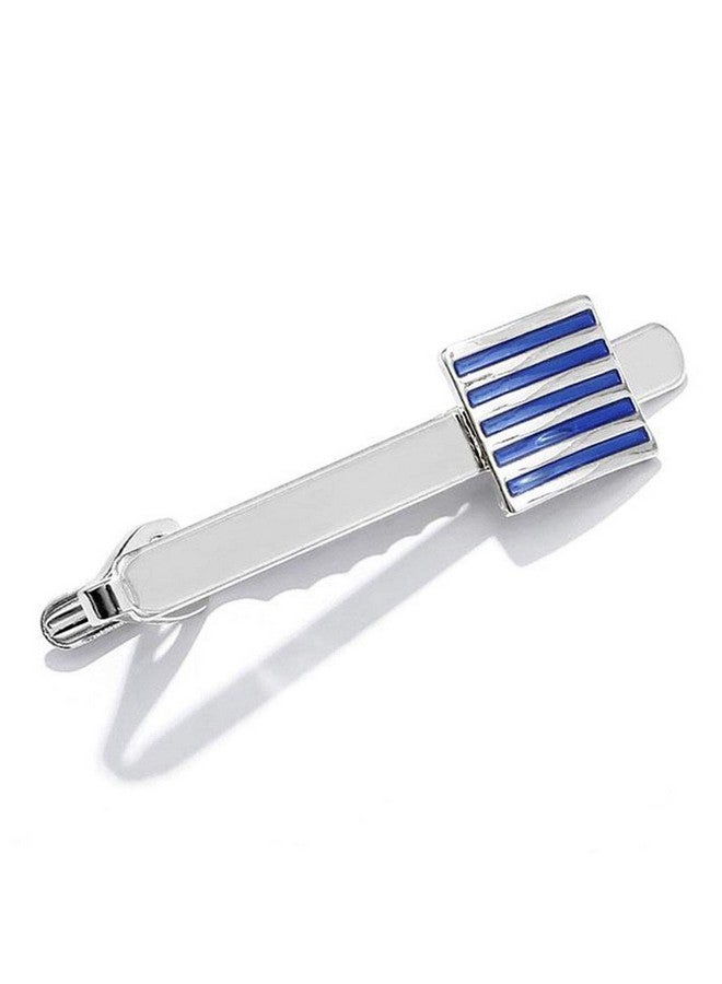 Peora 316L Stainless Steel Simple Blue Stripes Neck Tie Bar Clasp Clip for Men Boys Corporate Business Gift - Image 1