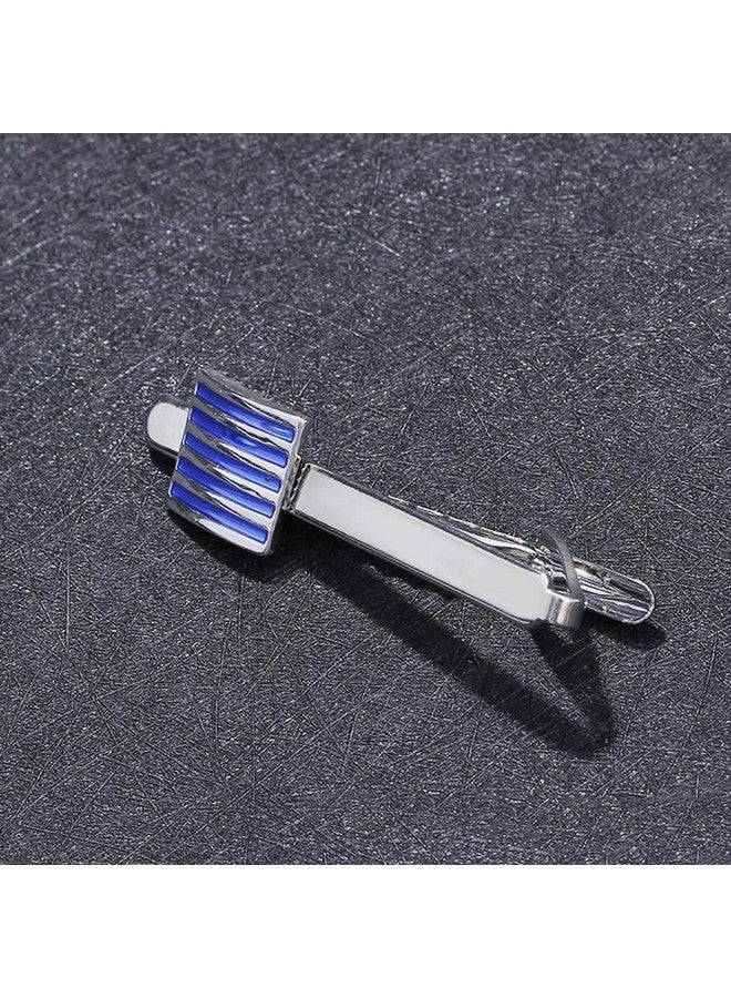Peora 316L Stainless Steel Simple Blue Stripes Neck Tie Bar Clasp Clip for Men Boys Corporate Business Gift - Image 4