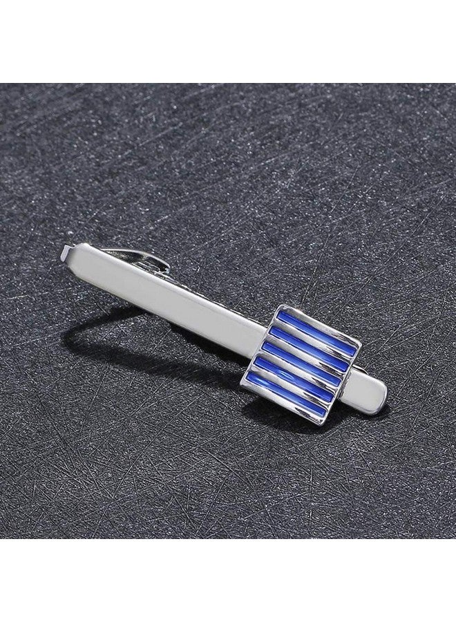 Peora 316L Stainless Steel Simple Blue Stripes Neck Tie Bar Clasp Clip for Men Boys Corporate Business Gift - Image 2
