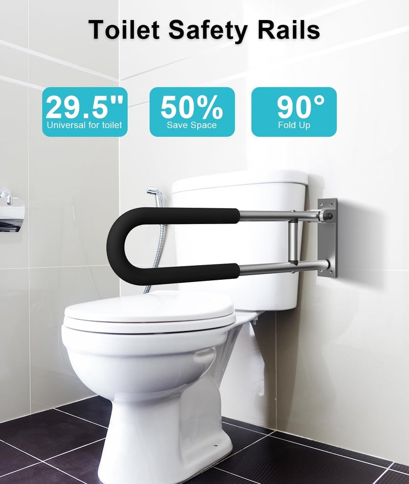 BotaBay Handicap Grab Bars Rails 23.6 Inch Toilet Handrails Bathroom Safety Bar Hand Support Rail Handicapped Handrail Accessories for Seniors Elderly Disabled Mounted Bath Grips (Aluminum-60cm-2pcs) - Image 4